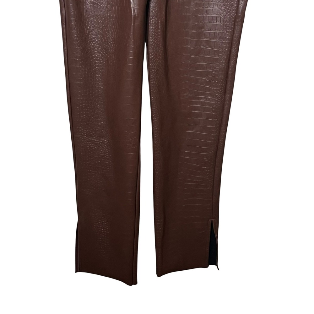 MESHKI Chocolate Brown Croc Embossed Faux Leather Skinny Pants Ankle Slit Medium - Picture 4 of 11